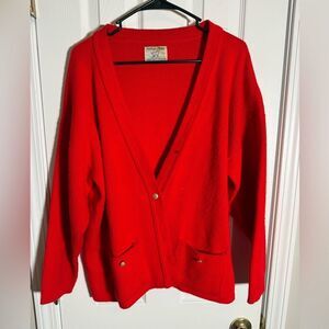 Vintage Red Cardigan Sweater Women Large Button Front Acrylic V Neck